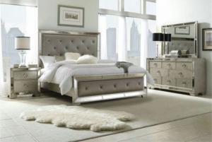 Quality Wooden Design King Size Mirrored Bed , Dresser Mirrored Bedroom Furniture Set for sale