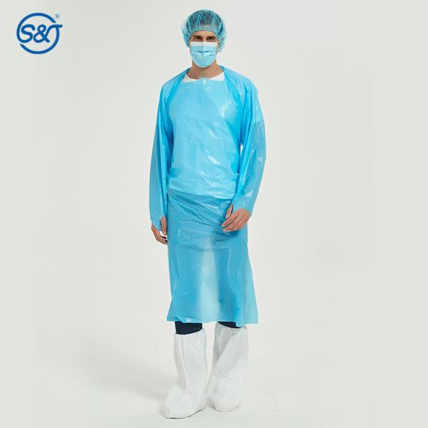 S&J Disposable Isolation Gown Individual Wrapped Long Sleeve & Thumb Hole Unisex Liquid-Proof CPE Gown Disposable