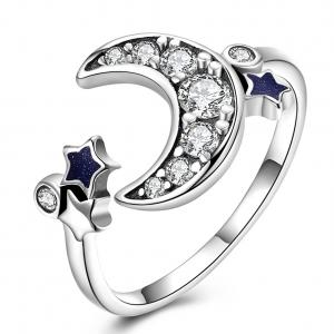China Dainty Star And Crescent Moon Open Ring 925 Sterling Silver For Women Teen Girls Crystal Eternity Rings on sale