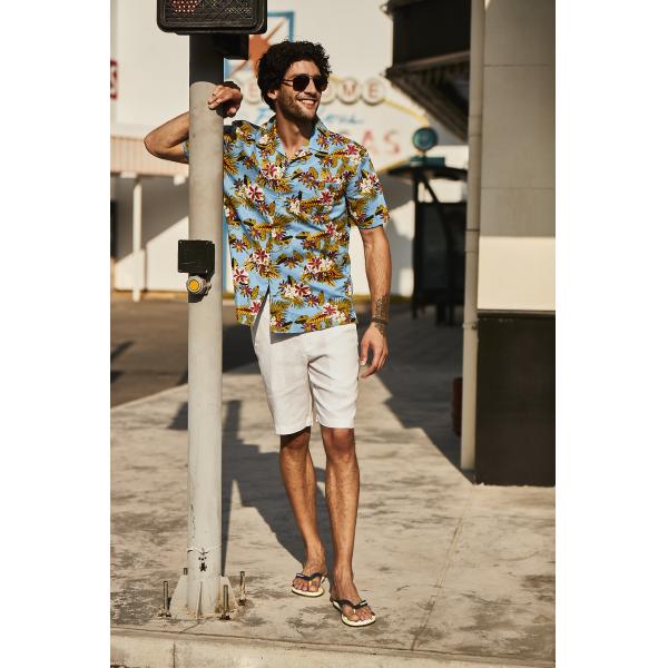 52% Linen Summer Button Up Shirts Mens Short Sleeve Hawaiian Casual Floral Shirts