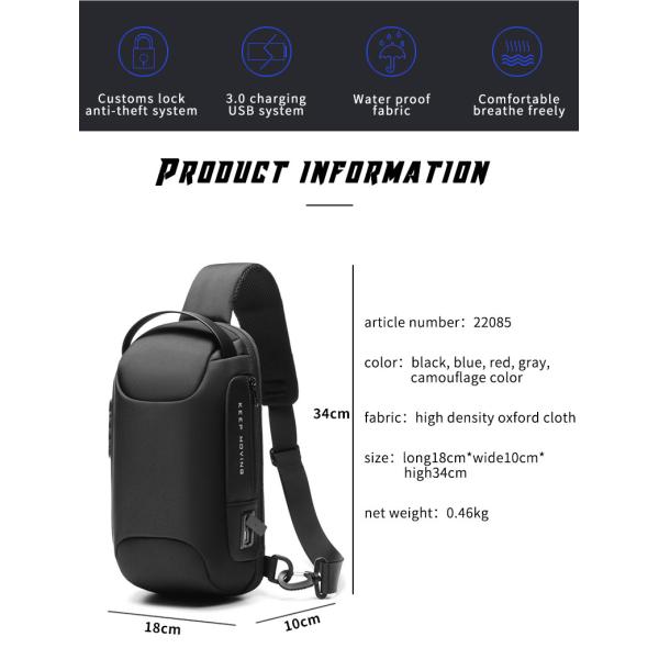 Wholesale waterproof anti theft designer crossbody bag custom logo USB sling bags for men single shoulder chest bag