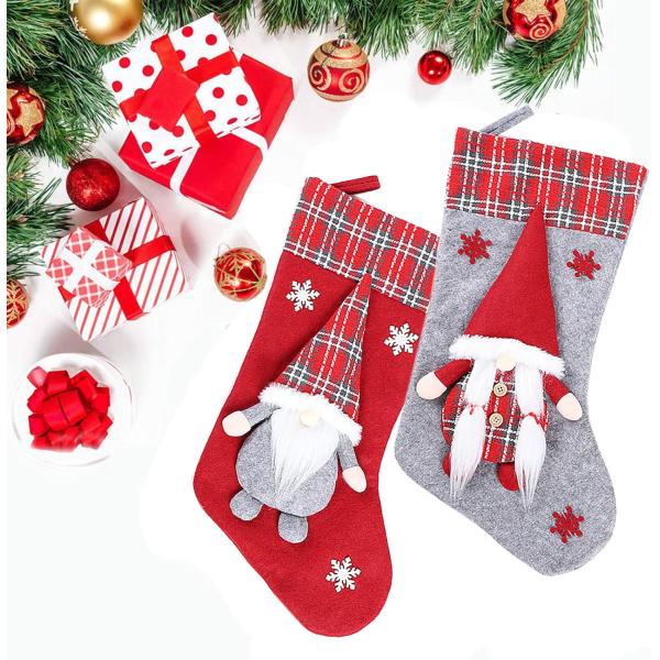 Christmas Stockings New Set 3D Gnomes Santa Christmas Stockings Personalized Soft Classic Red and Grey Fireplace Hanging