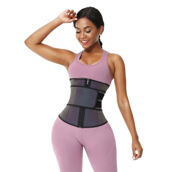 Plus Size Waist Trainer Reflective Latex Double Belt Slimming Belts with Steel Bone