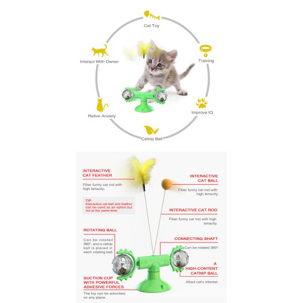 Wholesale Interactive Bulk Turntable Windmill Cat Catnip Toy Feather Teaser Scratcher Pet Cat Toys