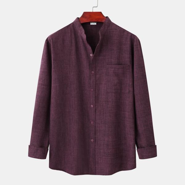 Men's Casual White Black Regular-Fit Linen Cotton Long Sleeve Shirts with Custom Logo