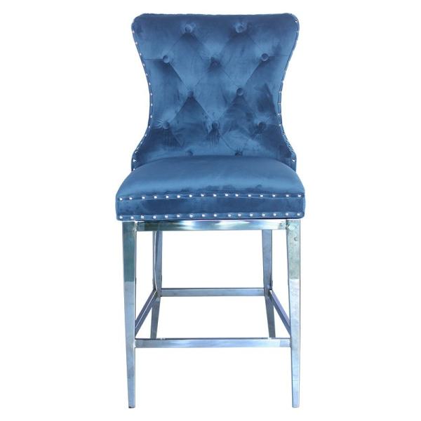 Romantic Blue Color Bar Chair High Back Heavy Base
