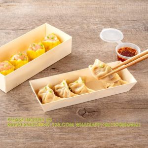 Compostable Food Containers, Rectangle Wooden Bento Boxes - Long Flare, Grease