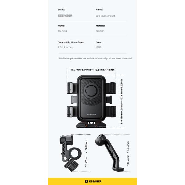 Essager ES-ZJ33 Universal 360 Adjustable Bicycle Bike Motorcycle Phone Holder With Handle and Rearview Mirror Style