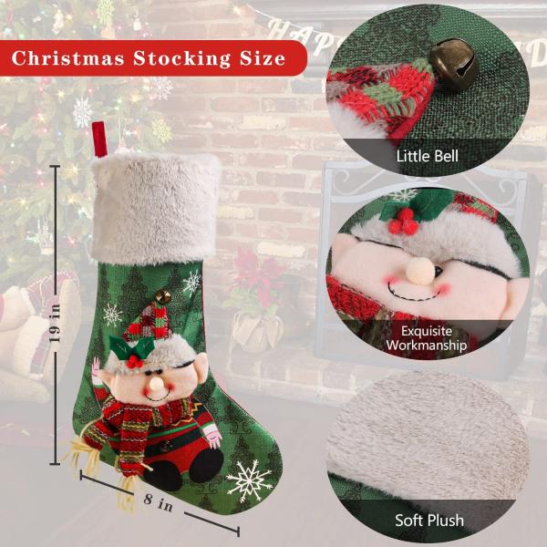Christmas Stockings Set of 5, Large 18' Xmas Stockings Fireplace Hanging Stockings with Plush Cuff, Santa Snowman Reind