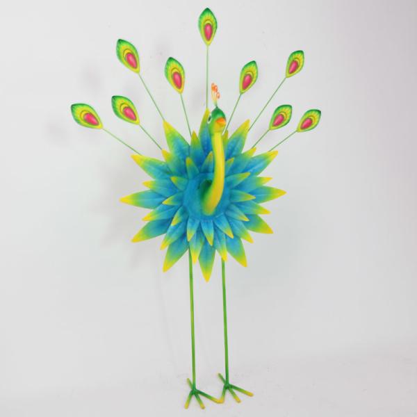 Glossy Colorful Peacock Metal Medium Size Animal Garden Ornament Artistic Design Theme Nature
