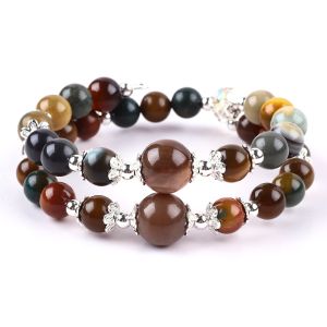 Handmade Gemstone Beaded Bangle Natural Indian Agate Stone Bracelet Adjustable