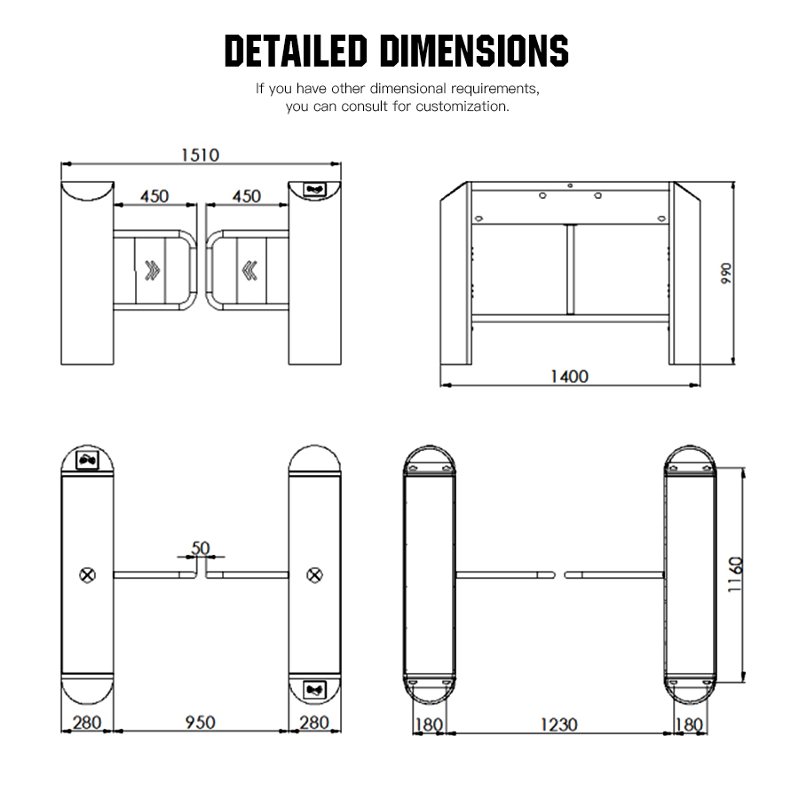 Access Control System with 304 Stainless Steel Swing Gates for Two-Way Pedestrian Flow