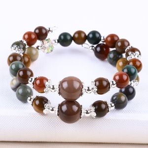Handmade Gemstone Beaded Bangle Natural Indian Agate Stone Bracelet Adjustable
