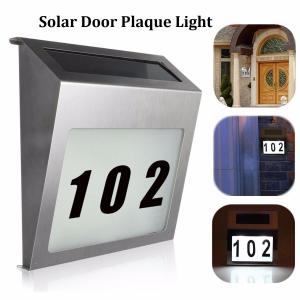 Quality Solar Door Plaque Light 3 LED Outdoor Illuminated House Signs Address Number Light with Stainless Steel Wall Doorplate for sale