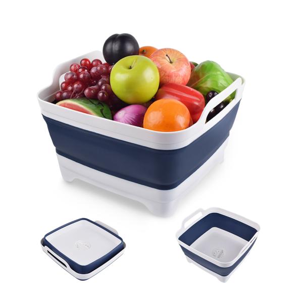 Collapsible 9L Silicone Strainer Basket Silicone Household Products Blue White