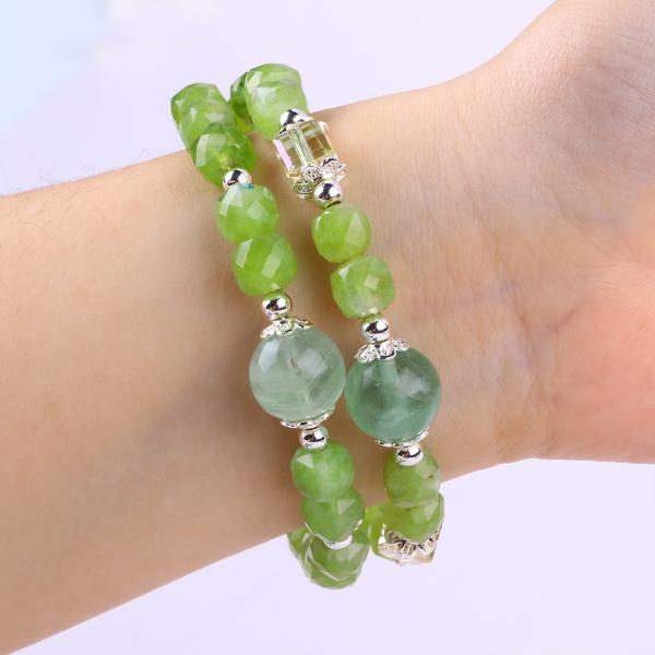 Square Multifacted Bead Peridot Bangle Genuine Crystal Bracelet OEM ODM