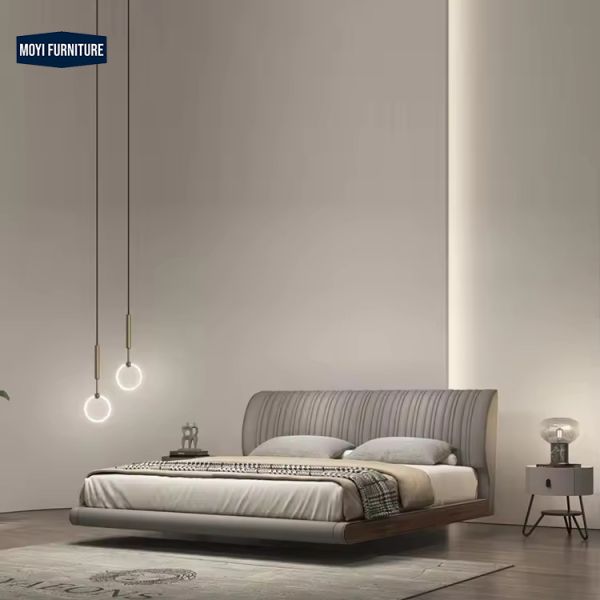Microfiber Upholstered Double Italian Bed King Size Luxury Modern Frame Design Furniture Queen Size Bed Bedroom Interior