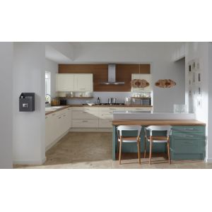 5M U Shape Modern Modular Grey Color Kitchen Design With Island Bar And Pantry