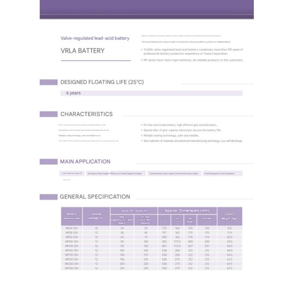 YUASA Np24-12 12V 24Ah Best Energy Storage UPS Lead-acid Battery for Solar System and Electric Power