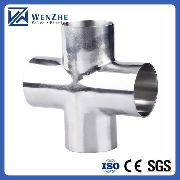 Round Head Code Equal Sanitary Stainless Steel 304 316L Welded 4 Way Cross Pipe Fittings
