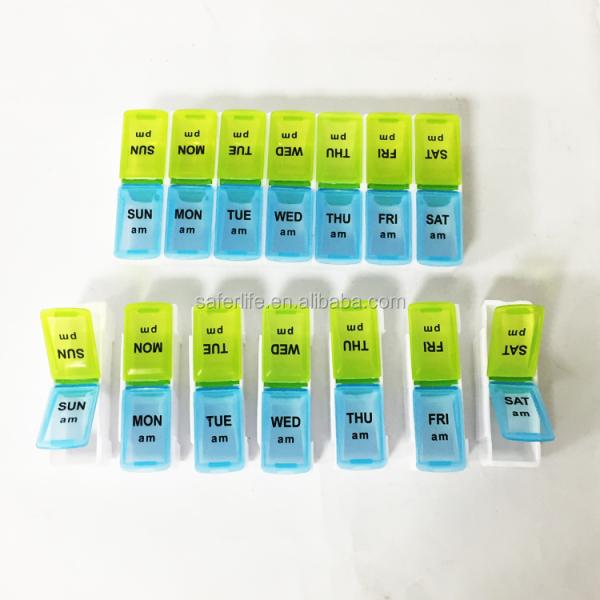 Detachable pill box Food Grade Promotion Gift weekly 14 case medicine box Plastic Pill Organizer Box 7 days