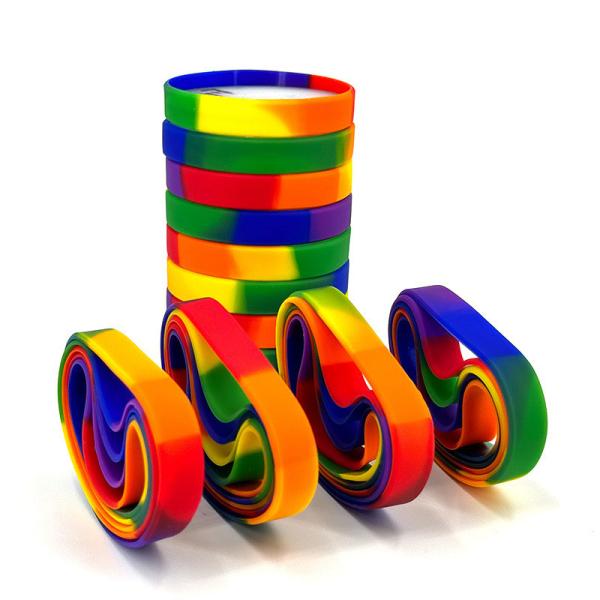 Custom Logo/Letter/Word/Pattern Printed Silicone Bracelets Promotion Multi Color Rainbow Gradient Silicone Wrist Band