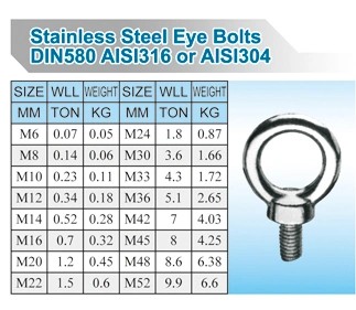 M6-M30 Eye Bolt for M2 M6 M8 M10 M16 DIN580 Lifting Anchor Eye Bolts in Stainless Steel