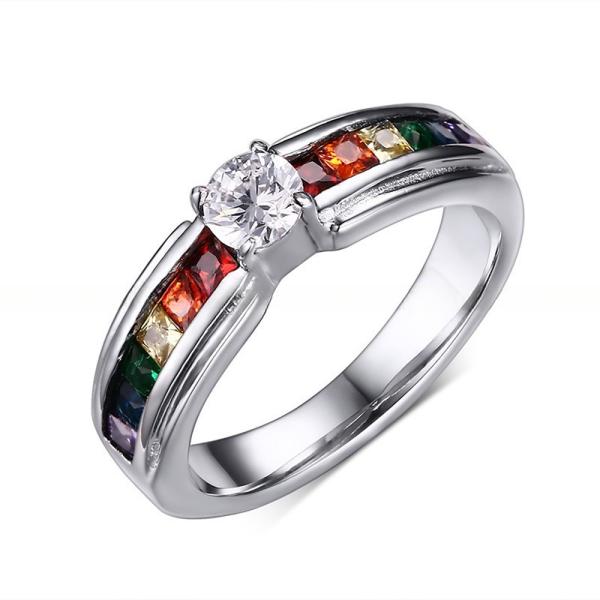 Wedding Stainless Steel Rings Inlay Zircons Six Color CZ Stone