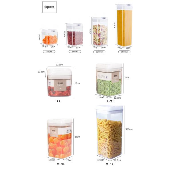 0.5L 0.8L 1.2L Sealed Food Containers PS PP ABS Plastic Kitchen Organizer