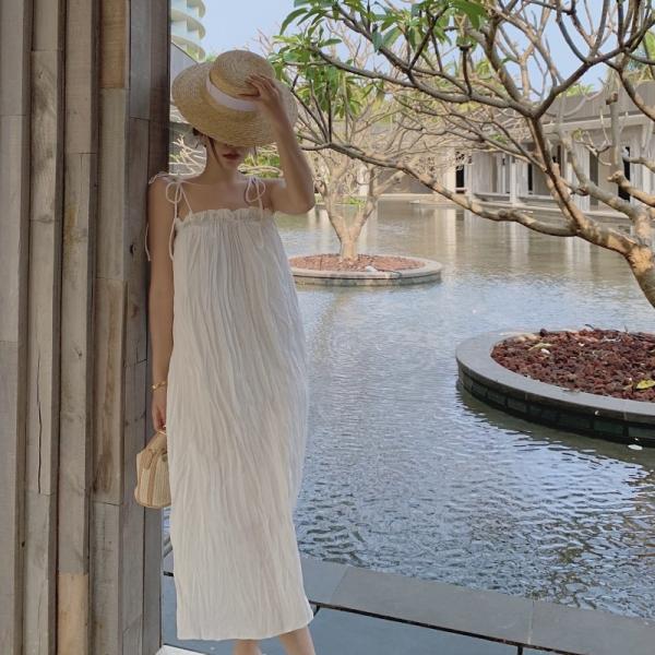 Cotton Square Collar Women's Beachwear Dresses , Backless White Loose Beach Dress