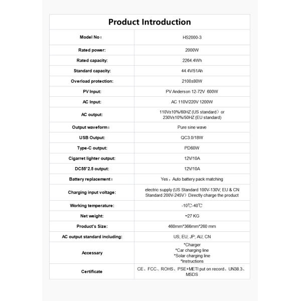 2000W portable solar powered generator, With Battery Expansion Parallel