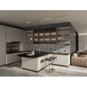 Quality Luxurious Plywood Modern Modular Kitchen Cabinets PET Door Panel for sale