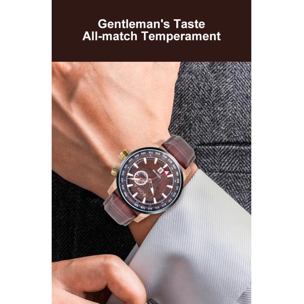 304L Stainless Steel Luxury Leather Watch 5ATM Water Resistant For Men