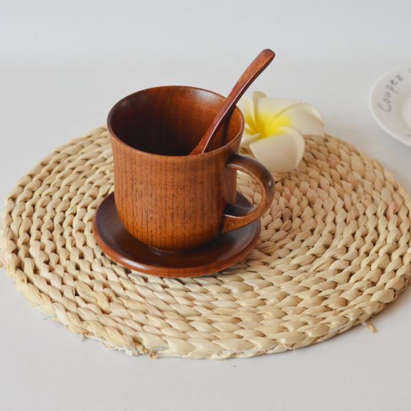 Japanese Solid Wooden Tea Cup Set Jujube Handcrafted With Handle
