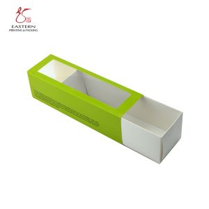 CMYK Printed Sliding Macaron Paper Boxes With PVC Window
