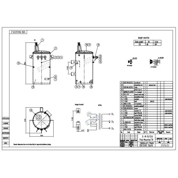 15KVA Pole Mounted Transformer Single Phase Oil Immersed 13.8KV To 120V Overhead Power Distribution Transformer