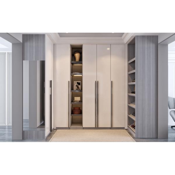 White shaker style walk-in wardrobe front view