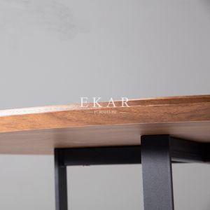 Wooden Walnut Metal Legs Round Dining Table With Rotating Centre