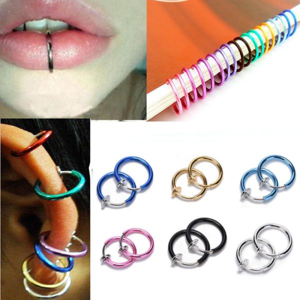 6 Colors New 2 PCS Clip on Boby Nose Lip Ear Fake Piercing Rings Stud Punk Goth False Hoop Earrings Septum