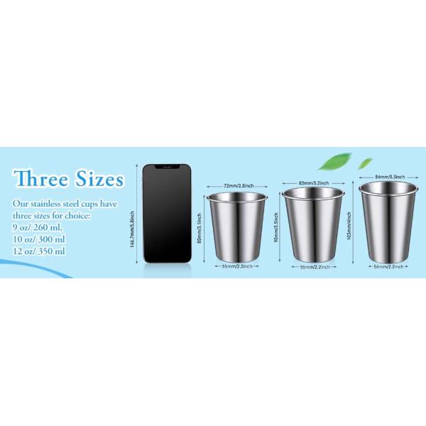 16 Pack Cylindrical Custom Stainless Steel Cups Shatterproof