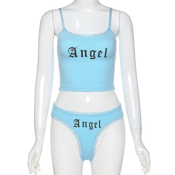 Two Piece Sexy Girls Angel Underwear Set Black Letter Printing