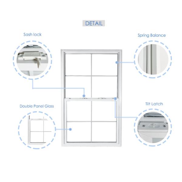 UPVC Single Hung Vinyl Windows Soundproof Double Vertical Sliding Windows