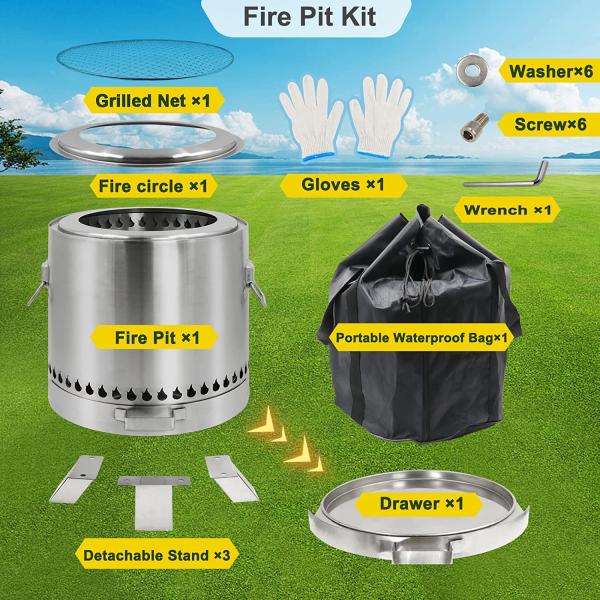 Stainless Steel Outdoor Barbecue Fire Pit Upgraded Bonfire Fire Pit With Drawer