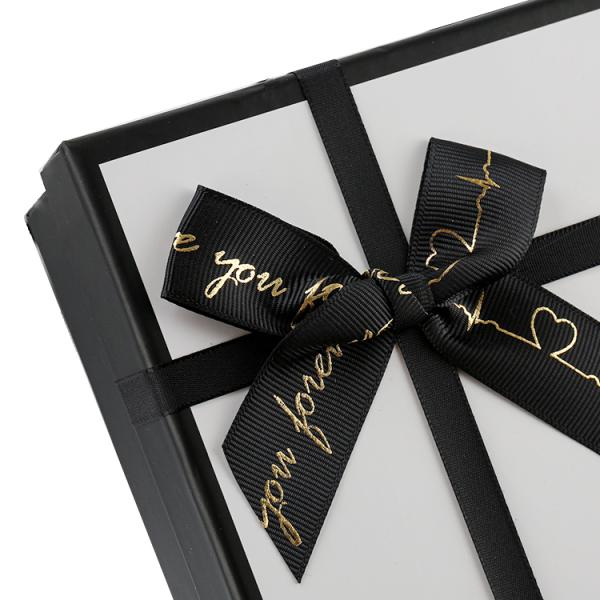 Custom Size Accepted Black Lid And Base Perfume Gift Packaging Paper Box With Ribbon