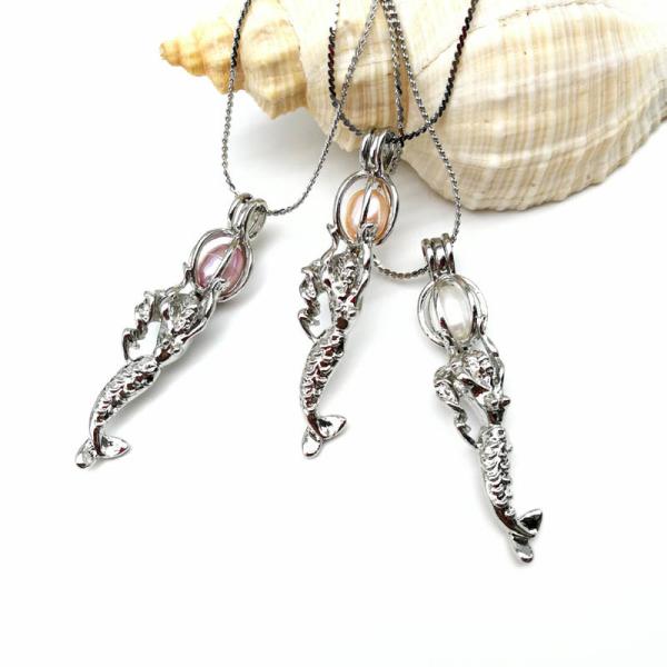Mermaid Oyster Pearl Cage Necklace Beads Cage Essential Oil Diffuser Locket Pendant Necklace Jewelry