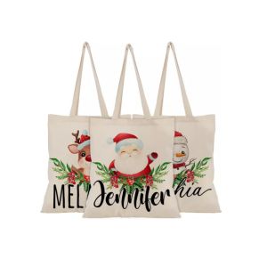 Quality Christmas Tote Reusable Gift Bags Canvas Material Wear Resistant for sale
