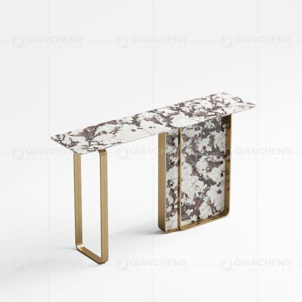 Brush Gold SS Console Table Leg Base 11mm Sintered Stone Top