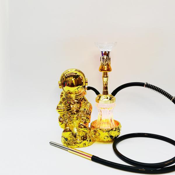 Resin 38CM Hookah Design Gold White Aluminum 1 Hose Shisha with LED Light