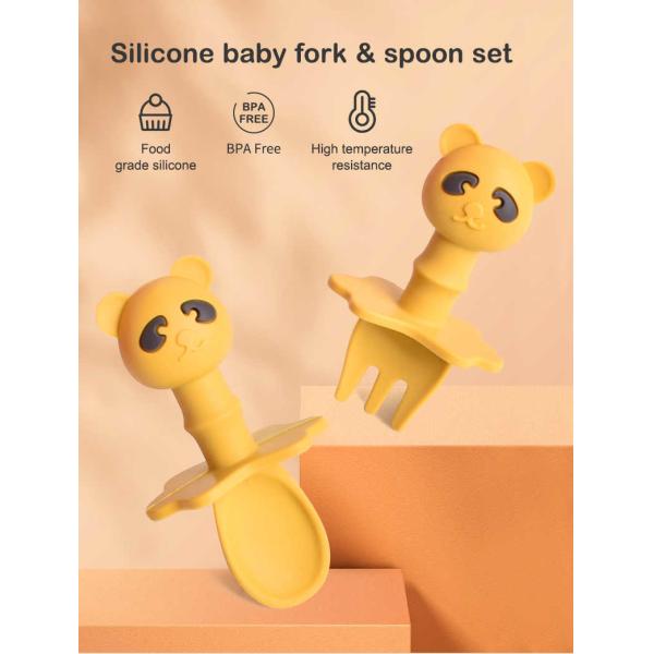 Panda Baby Silicone Spoon And Fork Cartoon Silicone Feeding Spoon
