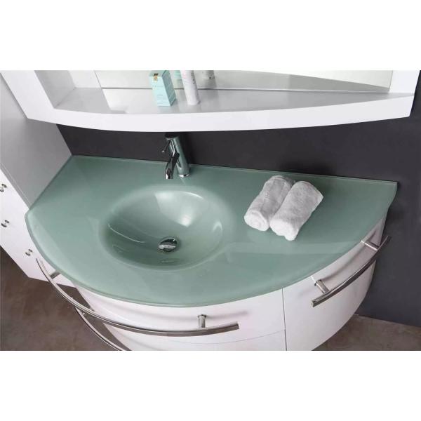 Floating Cabinet Modern Bathroom Vanity In Green Glass Top White Glossy